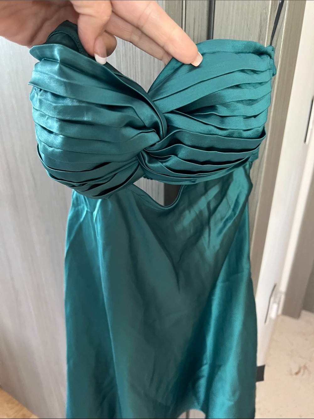 NWT LULUS Narina Strapless Twist-Front Satin Mini Dress Teal M - Picture 7 of 11